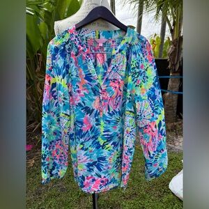 Lilly Pulitzer silk Elsa blouse size XL EUC